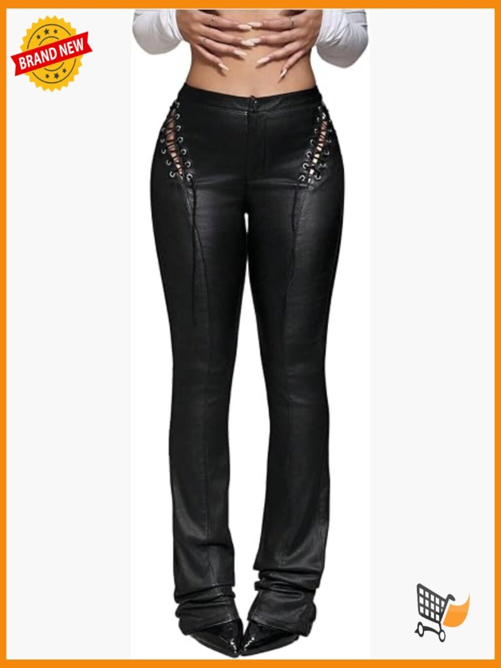 Lace Up Faux Leather Flare Pants Goth Punk Bootcut Y2K Streetwear
